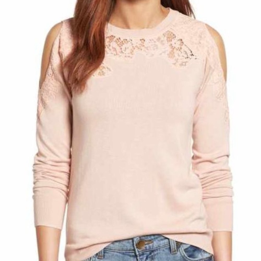 Halogen Lace Detail Cold Shoulder Sweater XS Petite
